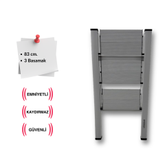Endokon Katlanır Şık Merdiven Gümüş 3 Basamaklı - Alüminyum - Ev - Ofis Merdiveni