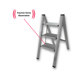 Endokon Katlanır Şık Merdiven Gümüş 3 Basamaklı - Alüminyum - Ev - Ofis Merdiveni