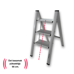 Endokon Katlanır Şık Merdiven Gümüş 3 Basamaklı - Alüminyum - Ev - Ofis Merdiveni