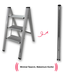 Endokon Katlanır Şık Merdiven Gümüş 3 Basamaklı - Alüminyum - Ev - Ofis Merdiveni