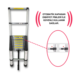 Endokon 470 cm. - 16 Basamaklı Teleskopik Alüminyum Merdiven - I Tipi Uzayan Merdiven