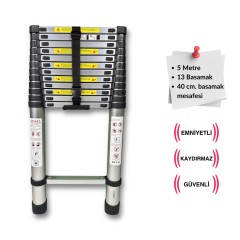 Endokon 500 cm. - 13 Basamaklı Teleskopik Alüminyum Merdiven - I Tipi Uzayan Merdiven