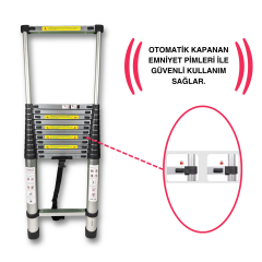 Endokon 500 cm. - 13 Basamaklı Teleskopik Alüminyum Merdiven - I Tipi Uzayan Merdiven