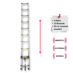 Endokon 500 cm. - 13 Basamaklı Teleskopik Alüminyum Merdiven - I Tipi Uzayan Merdiven