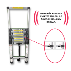 Endokon 540 cm. - 14 Basamaklı Teleskopik Alüminyum Merdiven - I Tipi Uzayan Merdiven