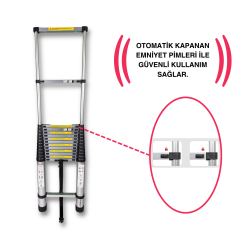 Endokon 580 cm. - 15 Basamaklı Teleskopik Alüminyum Merdiven - I Tipi Uzayan Merdiven