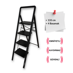 Endokon Katlanır Tutma Kollu Şık Merdiven Siyah 4 Basamaklı - Çelik - Ev - Ofis Merdiveni