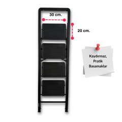 Endokon Katlanır Tutma Kollu Şık Merdiven Siyah 4 Basamaklı - Çelik - Ev - Ofis Merdiveni