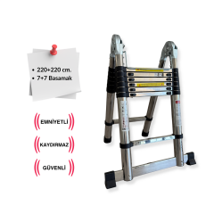 Endokon 220 + 220 cm. - 7+7 Basamaklı Teleskopik Çelik Merdiven